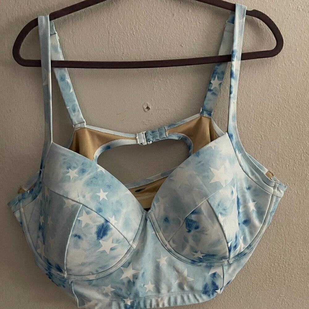 Old Navy Blue Star Tie Dye Longline Underwire Swim Top 4XL Plus
